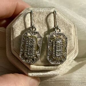 Silver Crystal Art Deco Drop Earrings